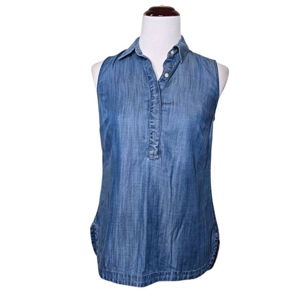 Talbots 100% Lyocell Sleeveless Split Neck Shirt Navy Blue Size Extra Small
